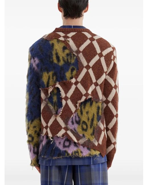 Marni Brown Distressed-Effect Colour-Block Jumper for men