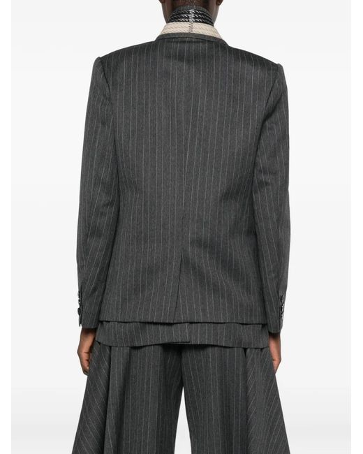 Sacai Gray Pinstriped Layered-Detail Blazer