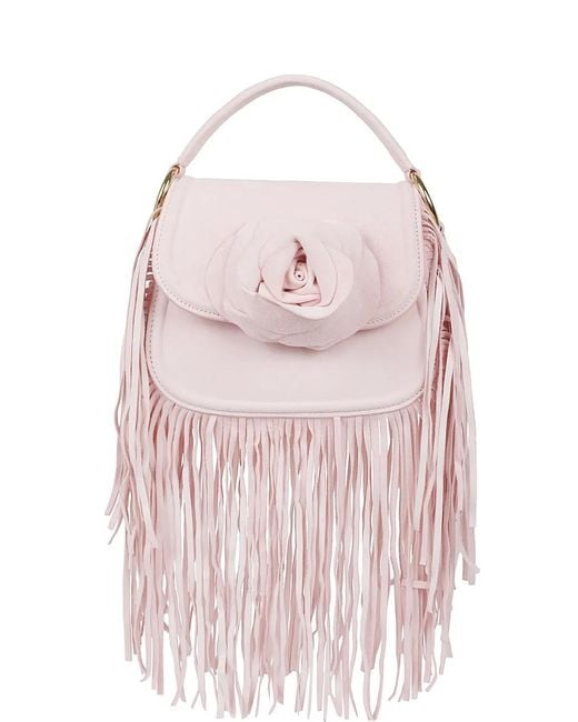 Gedebe Pink Alice Fringe-Trim Floral-Appliqué Tote Bag
