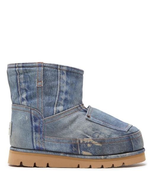 Acne Blue Denim-Print Boots for men
