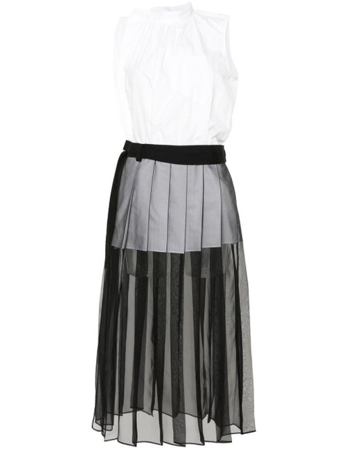 Sacai Black Chiffon-panel Shirt Dress