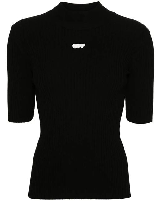 Off-White c/o Virgil Abloh Black Appliqué-Logo Ribbed-Knit Top