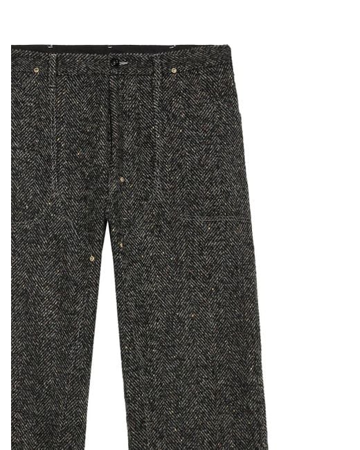 4SDESIGNS Gray Herringbone Trousers for men