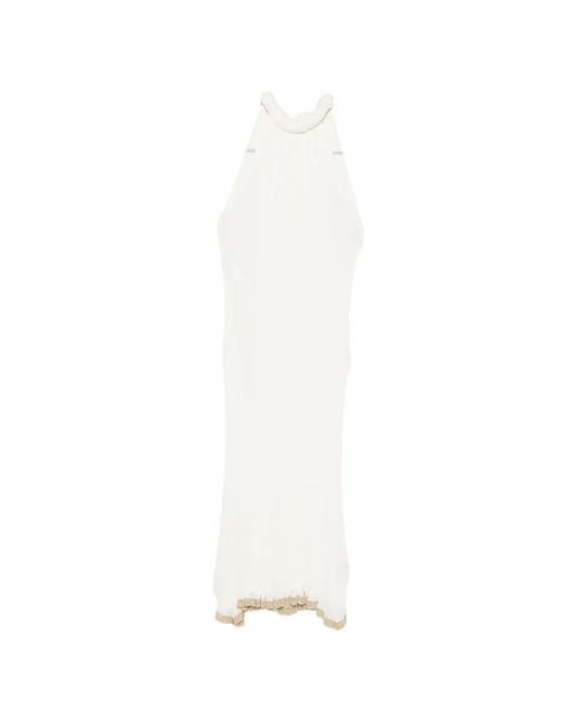 Alberta Ferretti White Pleated Halter-Neck Midi Dress
