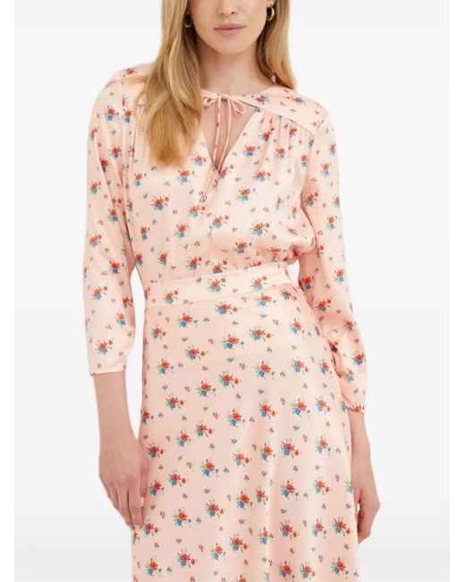 Notes Du Nord Top Met Bloemenprint En Gestrikte Hals in het Pink