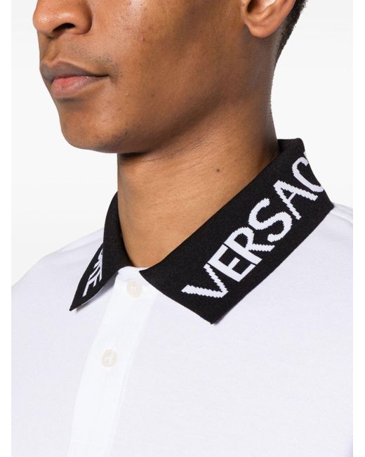 Versace White Logo-intarsia Cotton Polo Shirt for men