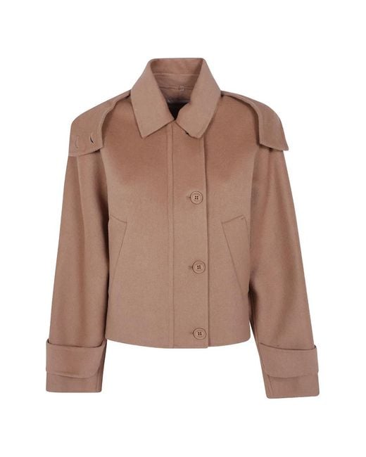 Twinset Brown Hooded Button-Up Jacket