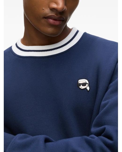 Karl Lagerfeld Blue Ikon Striped-Neck Sweatshirt for men