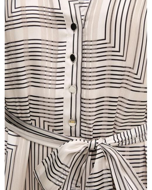 MARC AUREL White Geometric Print Belted Dress