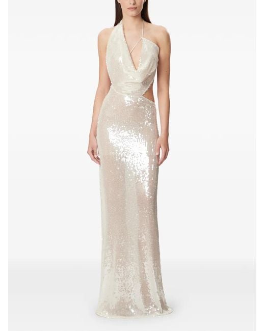 Amazuìn White Iselin Asymmetric Draped Maxi Dress