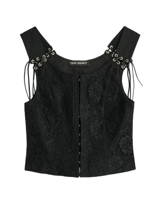 Our Legacy Black Tough Lace-Overlay Eyelet-Detail Vest