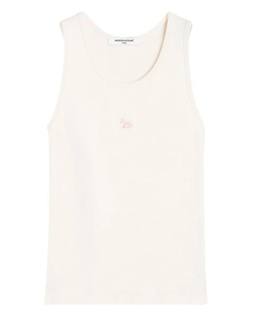 Maison Kitsuné White Baby Fox-Embroidered Ribbed Tank Top