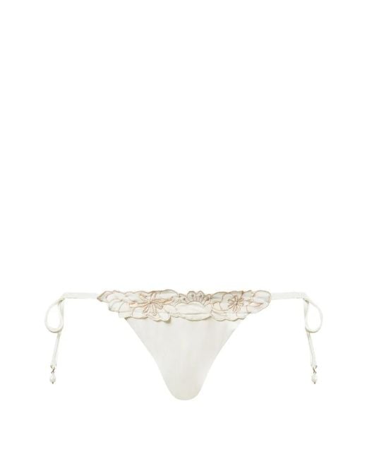 Twinset White Brazilian Bikini Bottoms With Floral Embroidery