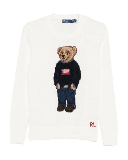 Polo Ralph Lauren White Pullover mit aufgesticktem Teddy