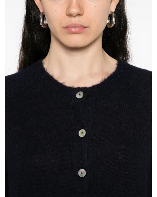 Doen Black Fine-Knit Button-Up Cardigan