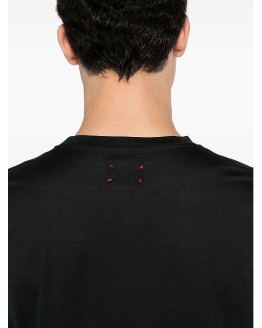 Kiton Black Logo-embroidered Cotton T-shirt for men