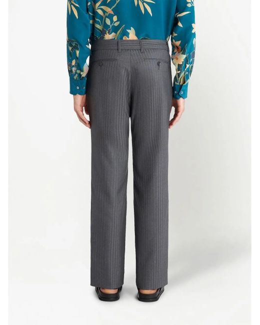 Etro Gray Virgin-Wool Straight Leg Trousers for men