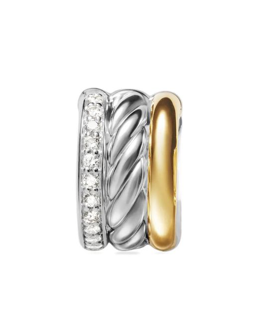David Yurman White 18Kt And Sterling Dy Mercer Diamond Huggie Hoop Earrings (14Mm)