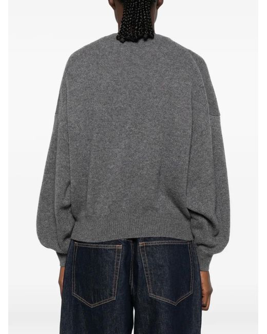 Lisa Yang Gray Crew-Neck Balloon-Sleeve Sweater