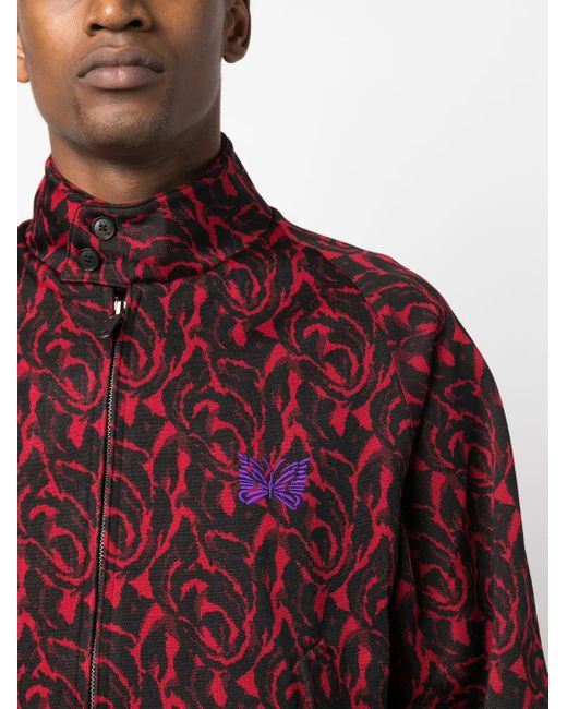 Baracuta Red Graphic-Pattern Funnel Neck Jacket for men