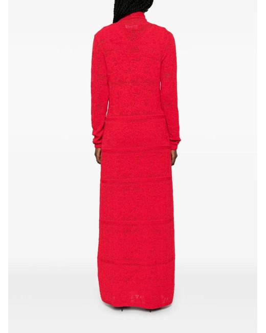 Blugirl Blumarine Red Crochet-Knit Long-Line Cardigan