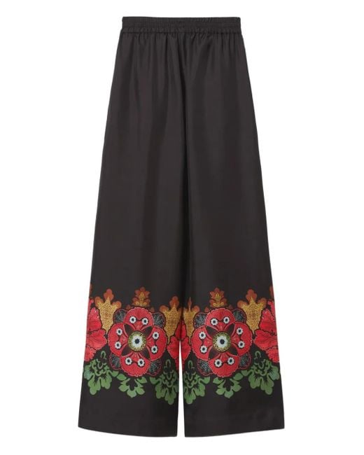 LaDoubleJ Black Floral-Print Palazzo Pants