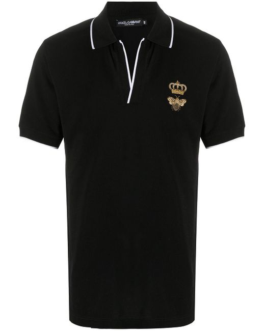 Dolce & Gabbana Cotton Bee Crown Polo Shirt in Black for Men - Lyst