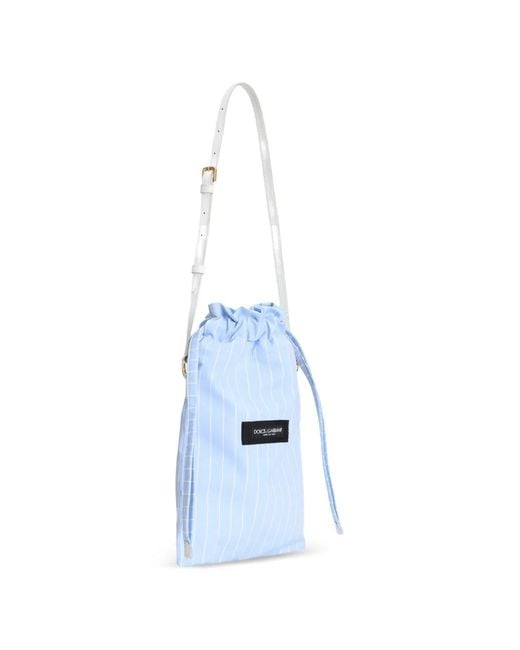 Dolce & Gabbana Blue Essenza Striped Bucket Bag