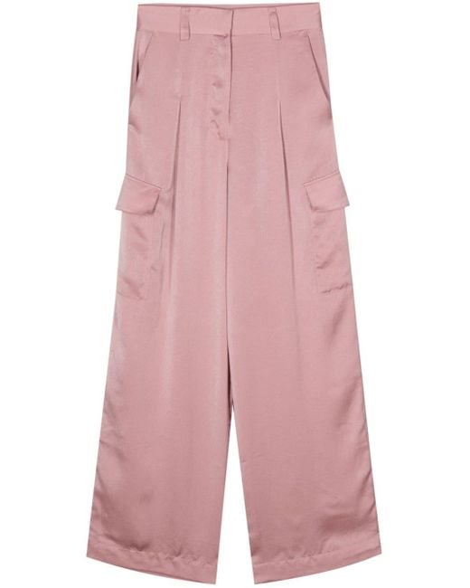 Ba&sh Pink Cary Satin Straight-leg Cargo Pants