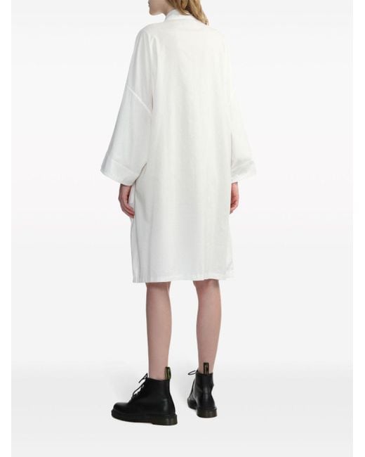 Y's Yohji Yamamoto White Long-sleeve Cotton Mini Shirtdress