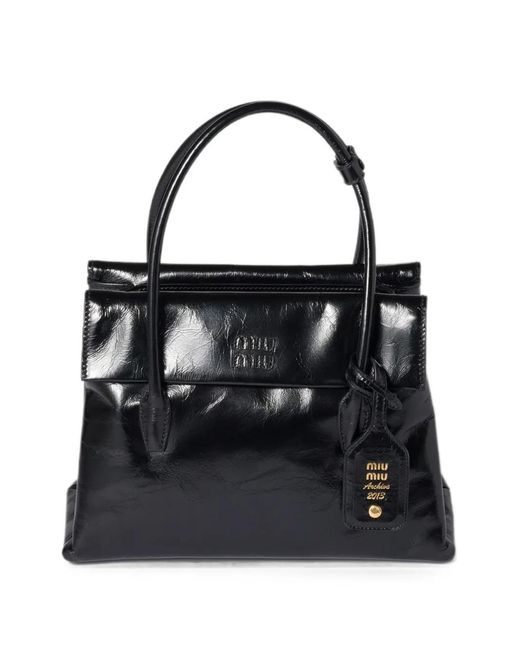 Miu Miu Black Borsa A Mano Vitello Shine