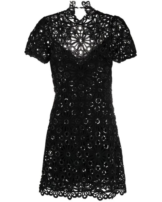 Maje Black Sequined Crochet Short Dress