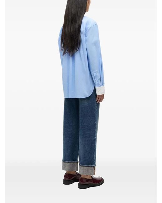 Samsøe & Samsøe Blue Salova Contrast-Collar Shirt