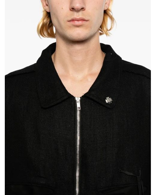 Midorikawa Black Lace-Panelled Frayed Jacket for men