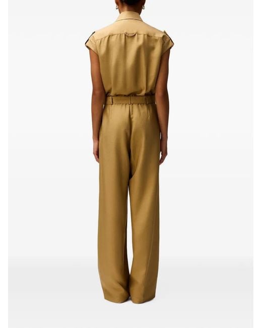 RETORI Natural Sleeveless Belted Silk Jumpsuit