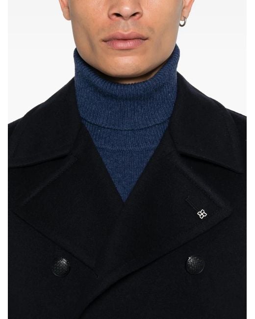 Tagliatore Black Double-Breasted Wool Coat for men