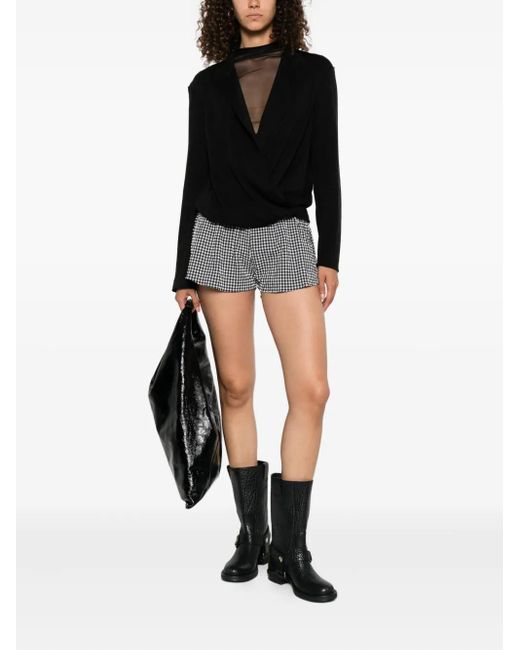 R13 Black Wrap-Effect Top