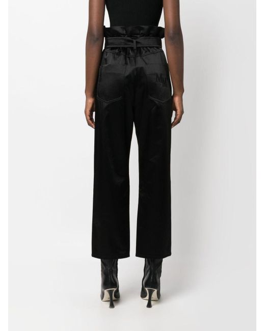 Max Mara Black High-Waisted Belted Satin Trousers