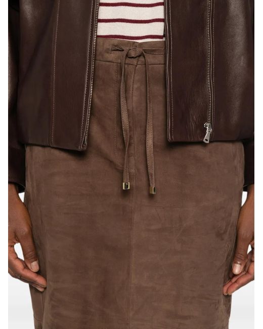 Max Mara Brown Drawstring-Waist Suede Skirt