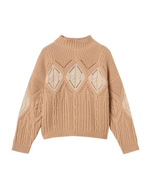 Twinset Women's Natural Cable-Knit Intarsia Sweater