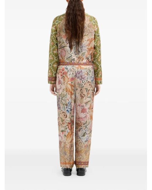 Pierre Louis Mascia Natural Floral-Print Drawstring-Waist Trousers