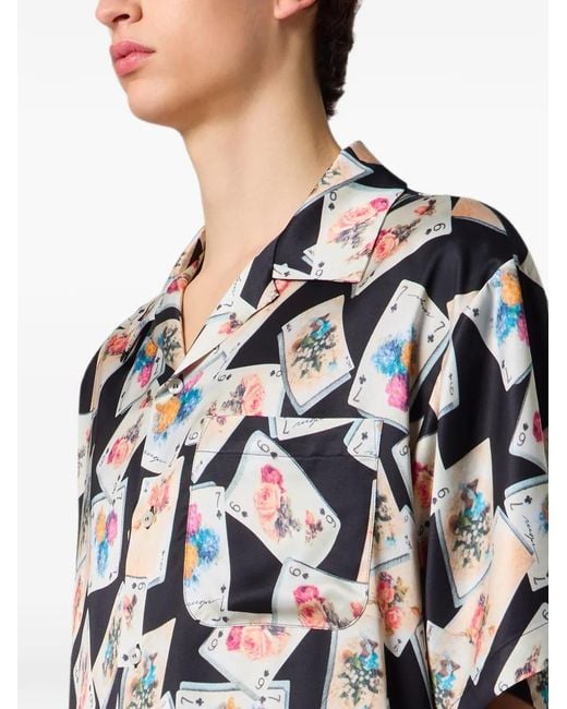 MSGM White Playing Card-Print Camp-Collar Shirt for men