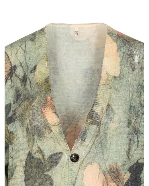 R13 Green Floral-Print Distressed Cardigan