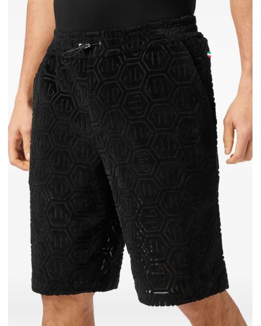Philipp Plein Black Hexagonal-Logo Shorts for men