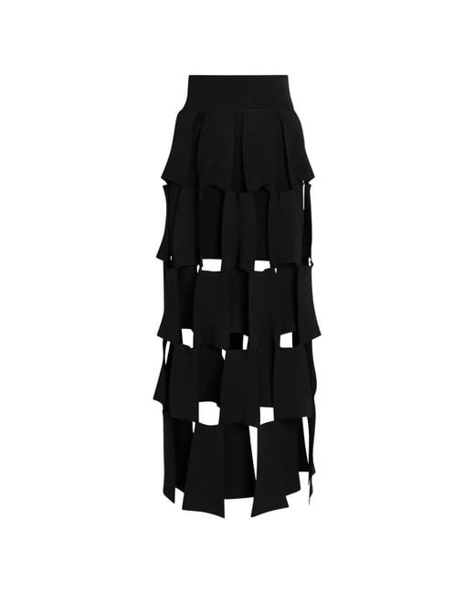 A.W.A.K.E. MODE Black Laser-Cut Panelled Maxi Skirt