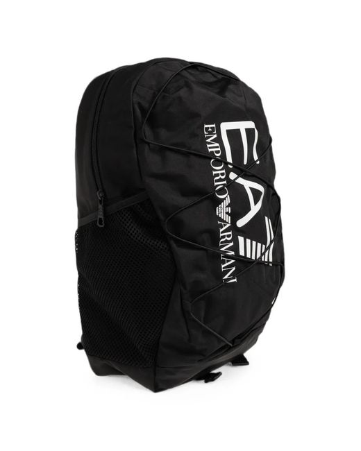 EA7 Black Logo-Print Bungee-Cord Backpack