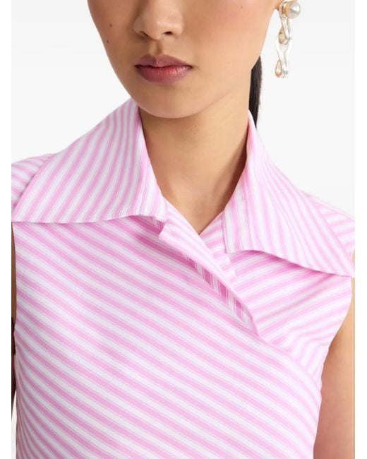 Patou Pink Striped Draped Sleeveless Top