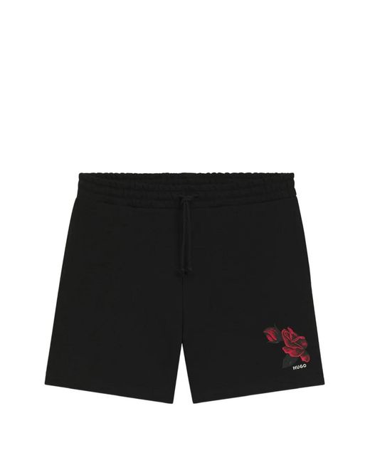 HUGO Black Dagety Floral-Print Drawstring-Fastening Shorts for men