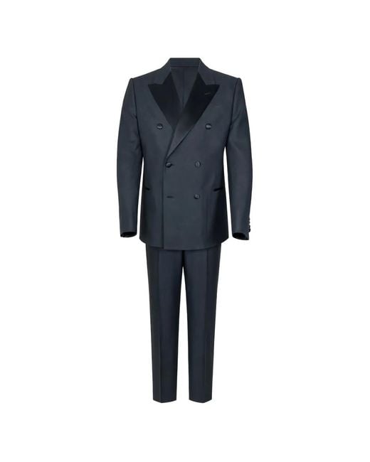 Giorgio Armani Blue Double-Breasted Peak-Lapel Suit for men