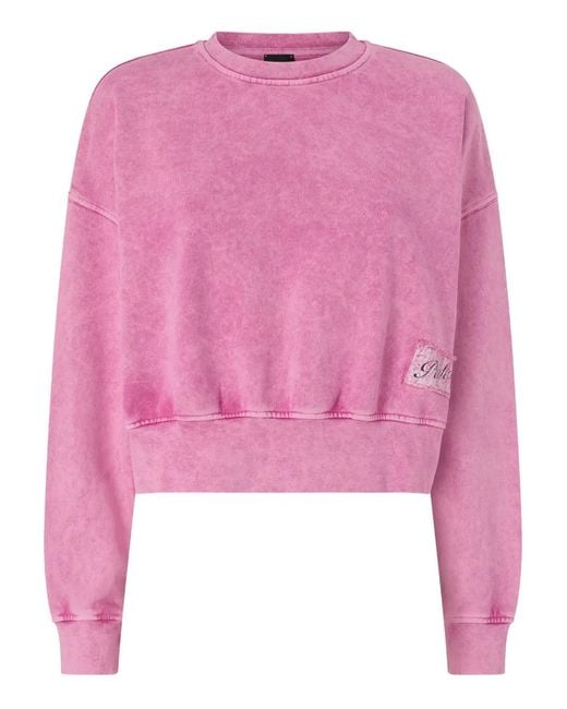 Pinko Pink Cropped Sweatshirt With Branded Label